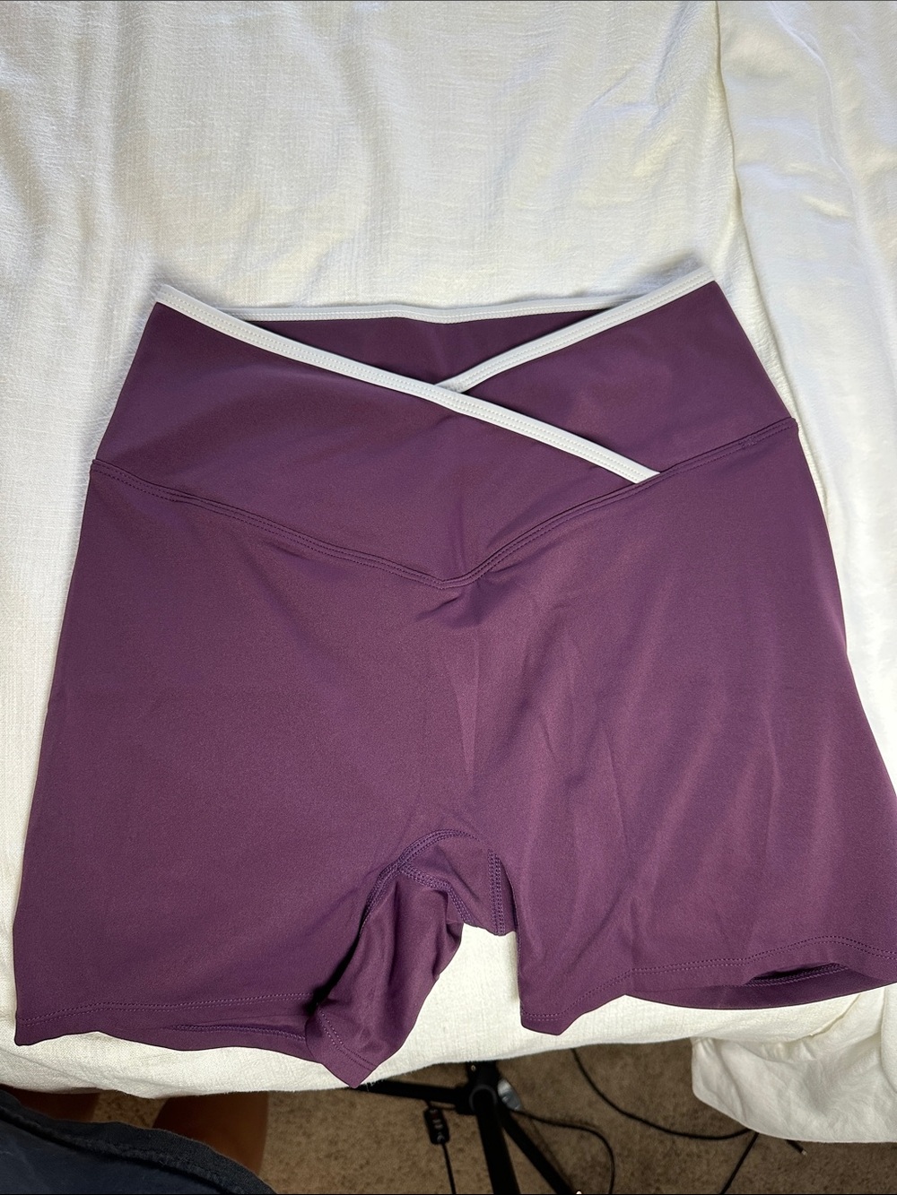 Amazon Women's High-Waist Plum Bike Shorts with White Trim
